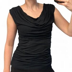Express Vintage Black Ruched Off-the-Shoulder Cowl Neck Top - XS